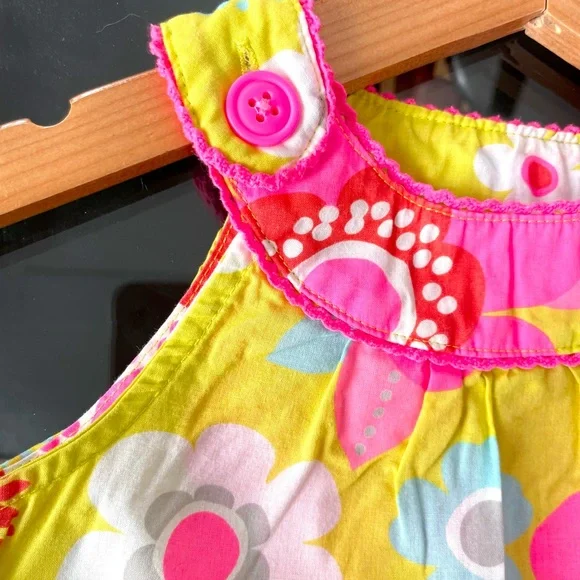 4/$20💥24M Carter's Neon Floral Summer Sundress, Lightweight Woven, Front Pockets - Picture 2 of 10